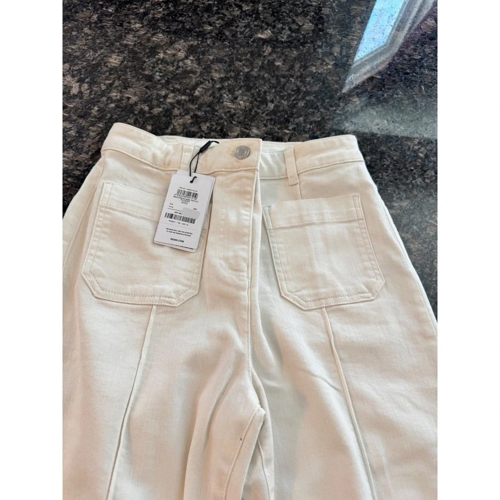 Reiss Sakura Flare Patch Pocket Jeans Ecru White High Rise Denim 28R NEW - Picture 5 of 10